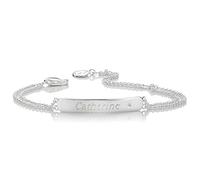 Molly Brown London Personalised Sterling Silver First Diamond Adjustable Identity Bracelet For Girls. Ideal for Christening, Holy Communion Gifts, Flower Girl and Bridesmaids Gifts