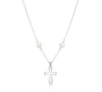 Molly Brown London Sterling Silver First Pearl Cherish Cross Necklace for Girls. Ideal for Christening, Holy Communion Gifts for Girls, Flower Girl and Bridesmaids Gifts