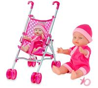 Molly Dolly My First Doll and Pram Set - Dolls Pushchair For Girls - Toy Pram With Baby Doll - Foldable Buggy Stroller