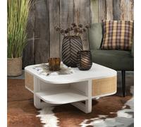 Molly Exotic Coffee Table - Storage - Square - White and Natural - Rattan and Wood