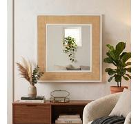 Molly Exotic Wall Mirror - Square - Natural and White - Rattan and Wood - 80.5cm x 3cm