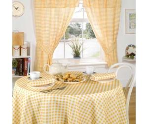 Molly Gingham Check Kitchen Pencil Pleat Curtains, Lemon, 46 x 42 Inch