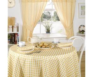 Molly Gingham Check Kitchen Pencil Pleat Curtains, Lemon, 46 x 48 Inch