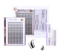 Molly Magic Fairy Lash Clusters Kit, Wispy Natural 8-18mm D Curl Individual DIY False Eyelash Extension Kit with Lash Bond and Seal, Thin Invisible Black Lash Band