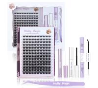 Molly Magic Victoria Lash Clusters Kit, Wispy Natural 8-18mm Cluster Eyelash Extensions Kit, D Curl Individual DIY False Lash Extension Kit With Lash Bond and Seal, Thin Invisible Black Lash Band