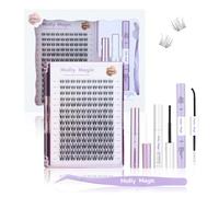 Molly Magic Vivian Lash Clusters Kit, Wispy Natural 8-18mm D Curl Individual DIY False Eyelash Extension Kit with Lash Bond and Seal, Thin Invisible Black Band