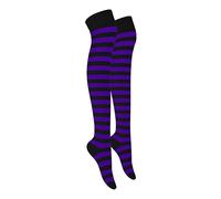 MOLLY MALOU Ladies Girls Women Over The Knee Stripe Socks Comfortable Cotton Rich UK Size 4-6.5 (Black Purpple)