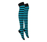MOLLY MALOU Ladies Girls Women Over The Knee Stripe Socks Comfortable Cotton Rich UK Size 4-6.5 (Black Royal Blue)