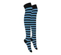 MOLLY MALOU Ladies Girls Women Over The Knee Stripe Socks Comfortable Cotton Rich UK Size 4-6.5 (Black Sky Blue)