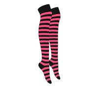 MOLLY MALOU Ladies Girls Women Over The Knee Stripe Socks Comfortable Cotton Rich UK Size 4-6.5 (Black Fuschia)