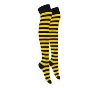 MOLLY MALOU Ladies Girls Women Over The Knee Stripe Socks Comfortable Cotton Rich UK Size 4-6.5 (Black Yellow)
