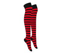 MOLLY MALOU Ladies Girls Women Over The Knee Stripe Socks Comfortable Cotton Rich UK Size 4-6.5 (Black Red)