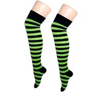 MOLLY MALOU Ladies Girls Women Over The Knee Stripe Socks Comfortable Cotton Rich UK Size 4-6.5 (Black Green)