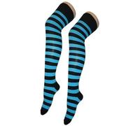 MOLLY MALOU Ladies Girls Women Over The Knee Stripe Socks Comfortable Cotton Rich UK Size 4-6.5 (Black Turquoise)