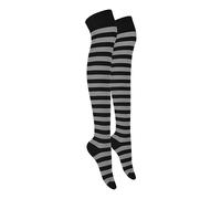 MOLLY MALOU Ladies Girls Women Over The Knee Stripe Socks Comfortable Cotton Rich UK Size 4-6.5 (Black Gray)