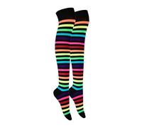 MOLLY MALOU Ladies Girls Women Over The Knee Stripe Socks Comfortable Cotton Rich UK Size 4-6.5 (Black Rainbow)