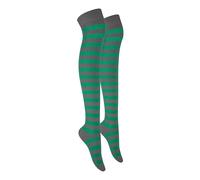 MOLLY MALOU Ladies Girls Women Over The Knee Stripe Socks Comfortable Cotton Rich UK Size 4-6.5 (Grey Green)