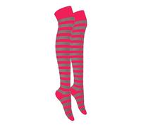MOLLY MALOU Ladies Girls Women Over The Knee Stripe Socks Comfortable Cotton Rich UK Size 4-6.5 (Grey Pink)