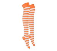 MOLLY MALOU Ladies Girls Women Over The Knee Stripe Socks Comfortable Cotton Rich UK Size 4-6.5 (Orange White)