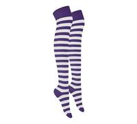 MOLLY MALOU Ladies Girls Women Over The Knee Stripe Socks Comfortable Cotton Rich UK Size 4-6.5 (Purpple White)