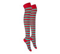 MOLLY MALOU Ladies Girls Women Over The Knee Stripe Socks Comfortable Cotton Rich UK Size 4-6.5 (Red Green)