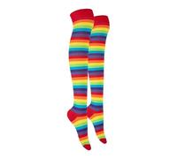 MOLLY MALOU Ladies Girls Women Over The Knee Stripe Socks Comfortable Cotton Rich UK Size 4-6.5 (Red Rainbow)