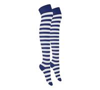 MOLLY MALOU Ladies Girls Women Over The Knee Stripe Socks Comfortable Cotton Rich UK Size 4-6.5 (Royal Blue White)