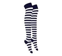 MOLLY MALOU Ladies Girls Women Over The Knee Stripe Socks Comfortable Cotton Rich UK Size 4-6.5 (White Navy Blue)