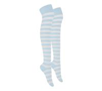 MOLLY MALOU Ladies Girls Women Over The Knee Stripe Socks Comfortable Cotton Rich UK Size 4-6.5 (White Sky Blue)