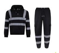 MOLLY MALOU Men’s Hi-Vis Fleece Hoodie Sweatshirt & Trouser Set Essential High-Visibility Safety Wear for Work and Outdoor Activities Reflected Tape Pullover (Black, XL)