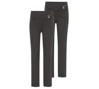 MOLLY MALOU Pack of 2 Girls' Slim Fit Jersey School Trousers with Heart Detail - Easy Pull-On Uniform Pants, Ages 2-18 Years (Grey, 9-10 Years)