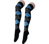 MOLLY MALOU Women Ladies Girls Over The Knee Argyle Socks Comfortable Cotton rich daily wear socks UK Size 4-6.5 (Black Gray Blue)