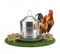 MollyCat Chicken Drinker, 9L Stainless Steel, Poultry Drinker, Made in the EU, Automatic Drinking Machine for Chickens, Quails, Ducks, Hanging, Floor-Standing, UV-Resistant, Frost-Proof, Easy to Clean