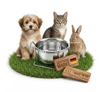 MollyCat Stainless Steel Feeding Bowl 0.3 L with Hook for Cage Attachment - Hanging Puppy, Rabbit & Cat Bowl as Food & Water Bowl for Small Animals, Made in the EU
