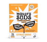 Molly's Suds Detergent Sheets, Gentle on Sensitive Skin, Powerful Bio-Based Enzymes, Stain Fighting, Liquidless & Plastic-Free Packaging, 70 Washes (Citrus Grove)