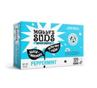 Molly's Suds Fabric Softener Dryer Sheets for Sensitive Skin | Plant-Based Static Reducer, Plastic-Free Packaging | Peppermint (120 Sheets)