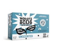 Molly's Suds Fabric Softener Dryer Sheets for Sensitive Skin | Plant-Based Static Reducer, Plastic-Free Packaging | Unscented (120 Sheets)