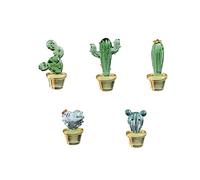 Mollytek 5pcs 5PCS Mini Glass Cactus Figurines Collectibles Hand Blown Glass Cactus Miniature Glass Figurines Assorted Cute Home Office Table Computer Car Dashboard Ornament Decor