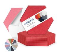 Mollywell Hexagon Acoustic Panels, High Density, Soundproofing, Decorative Noise Reduction Felt Wall Tiles for Ceilings, Home Office & Gaming Room (Red), 14x12x0.4 Inch