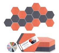 Mollywell Hexagon Acoustic Panels, High Density, Soundproofing, Decorative Noise Reduction Felt Wall Tiles for Ceilings, Home Office & Gaming Room (Moon Gray and Orange), 14x12x0.4 Inch