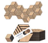 Mollywell Hexagon Acoustic Panels, Natural Oak TW4, 14x12x0.4 Inch, 12 Pack |Wood Veneer|High Density Sound Proofing Wall Panels|Self Adhesive Sound Dampening Felt Wall Tiles|Home Theater|Gaming Room|