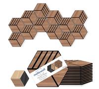 Mollywell Hexagon Acoustic Panels, Walnut S4, 14x12x0.4 Inch, 12 Pack |Wood Veneer|High Density Sound Proofing Wall Panels|Self Adhesive Sound Dampening Felt Wall Tiles|Home Theater|Gaming Room|