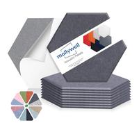 Mollywell Hexagon Acoustic Wall Panels, 35x30 cm, High Density, Sound Proofing Wall Decor, Self Adhesive Felt Tiles for Home, Studio, Office & Focus Zone, 8 Pack, Moon Gray