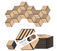 Mollywell Hexagon Acoustic Wall Panels, 35x30 cm, Wood Veneer, Sound Proofing Wall Decor, Self Adhesive Sound Dampening Felt Wall Tiles for Home, Studio, Office & Focus Zone, Natural Oak, S4