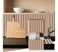 Mollywell Wood Slat Wall Panels, Time-Saving Installation, Wood Veneer, Sound Proofing Wall Decor, Sound Dampening Fluted Design for Home, Studio, Office & Focus Zone, 60x30 cm, Oak, 6 Pack