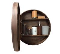 50cm Bathroom Round Mirror Cabinet Bathroom Wood Cabinet Single Mirrored Door Wall Mounted Bathroom Mirror With 2-shelf(Brown)