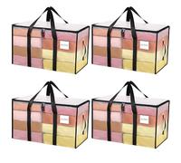 MOLMO 4 Pack Storage Bags, 91L Heavy Duty Moving Bags, Waterproof Clothes Storage Bag with Tag Window, Large Packing Bags with Zips for Clothes Storage Moving Travelling Camping, Clear