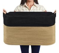 MOLMO Large Woven Storage Basket, 65L Laundry Hamper Black & Jute