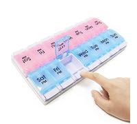 MOLN HYMY 7 Day Pill Box Organiser 2 Times a Day, Large Weekly AM PM Meds Container with Easy Push Button to Hold Medication, Vitamins and Supplements (Pink Blue)