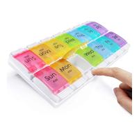 MOLN HYMY 7 Day Pill Organiser AM PM 2 Times a Day, Large Capacity Weekly Pill Box Twice Daily, Morning and Evening Pill Case 14 Dividers BPA-Free Medicine Organiser with Easy Push Button (Rainbow)